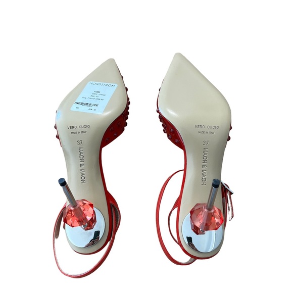 Mach & Mach Crystal Embellished Clear Ankle Strap Pump RED - Picture 2 of 6